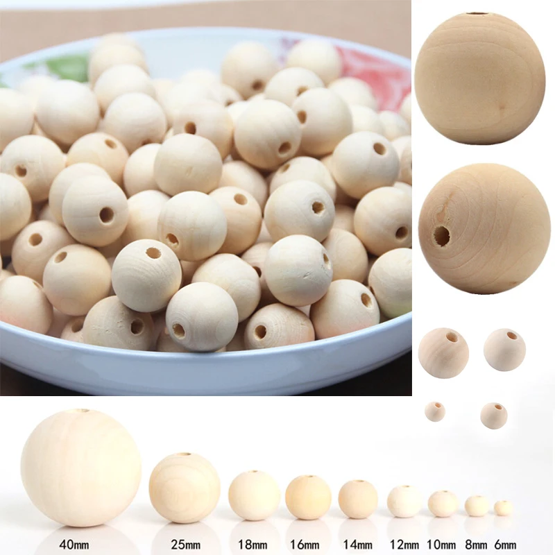 Wood Beads Natural Round Wooden Loose Beads Wood Spacer Beads for Craft Making Decorations and DIY Crafts 6/8/12/14/18/20/25/30