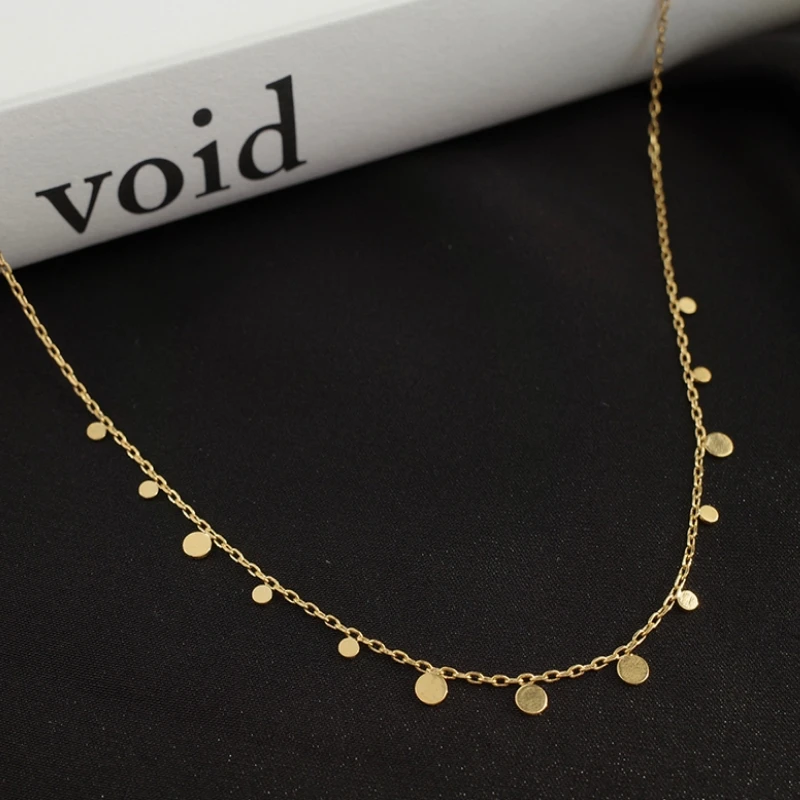 18K Gold Titanium Steel 316L Waterdrop Necklace Women Chain Choker Coin Pendant Necklaces Collar Jewelry
