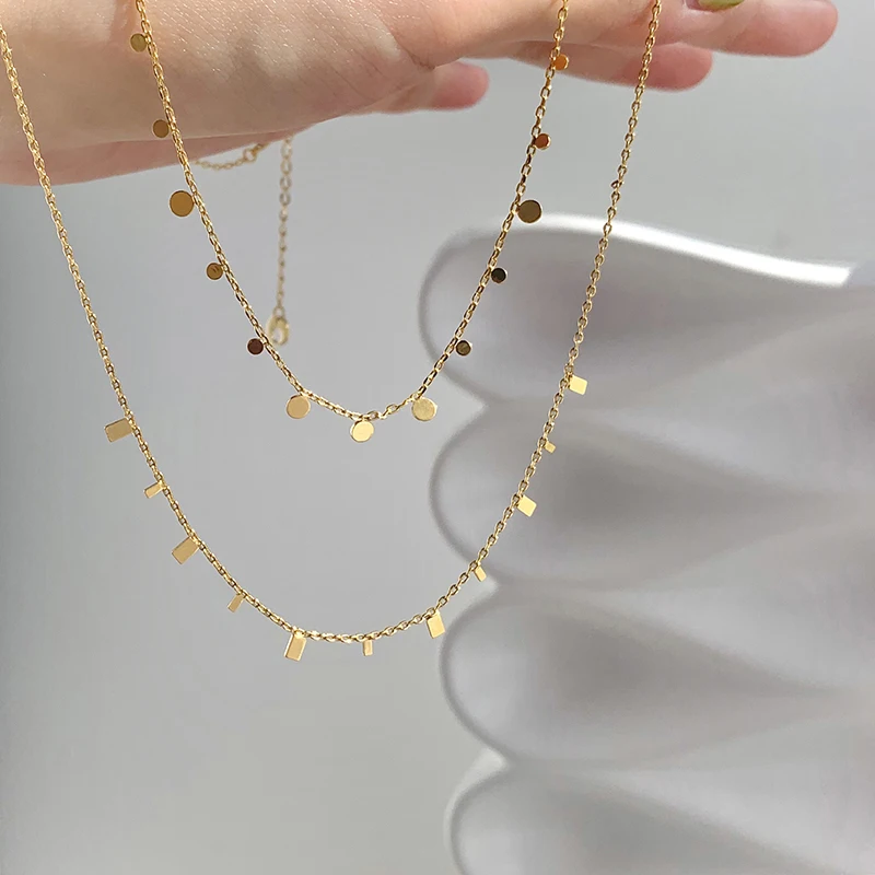 18K Gold Titanium Steel 316L Waterdrop Necklace Women Chain Choker Coin Pendant Necklaces Collar Jewelry