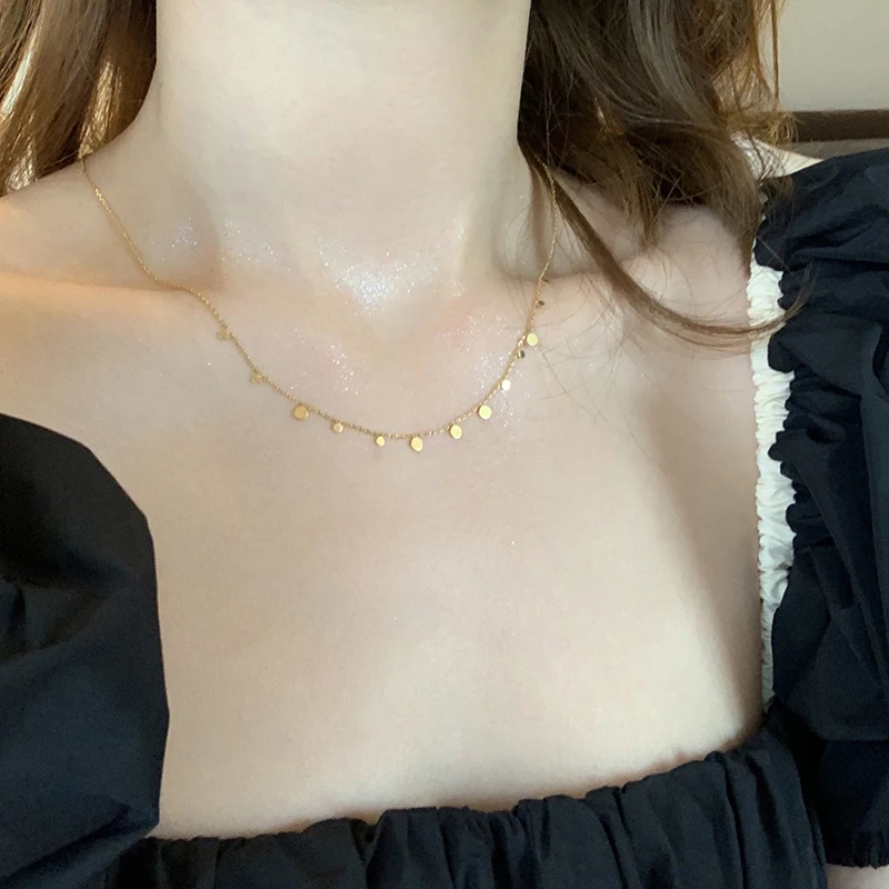 18K Gold Titanium Steel 316L Waterdrop Necklace Women Chain Choker Coin Pendant Necklaces Collar Jewelry