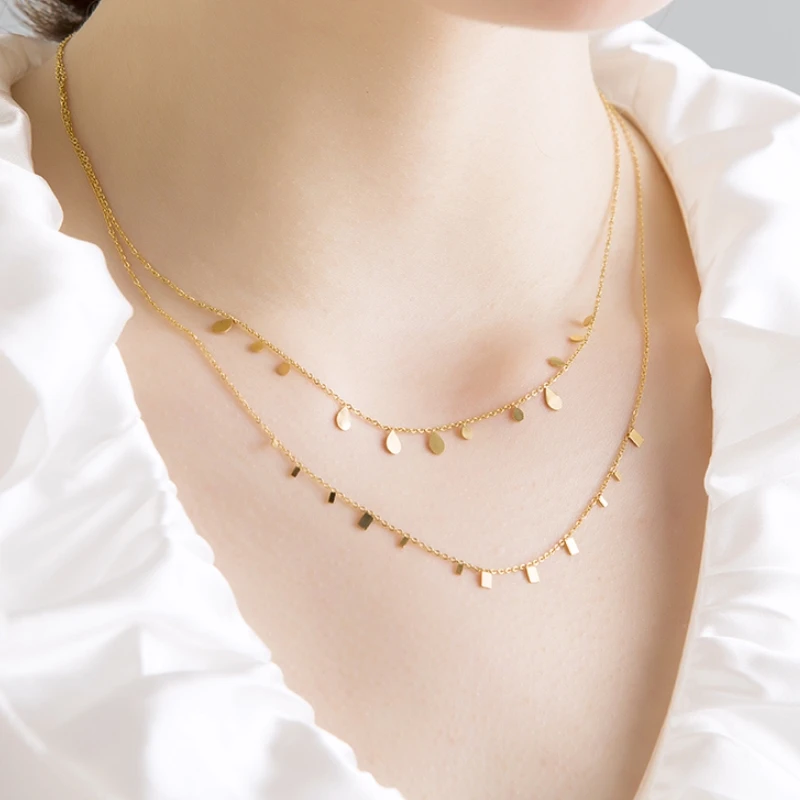 18K Gold Titanium Steel 316L Waterdrop Necklace Women Chain Choker Coin Pendant Necklaces Collar Jewelry