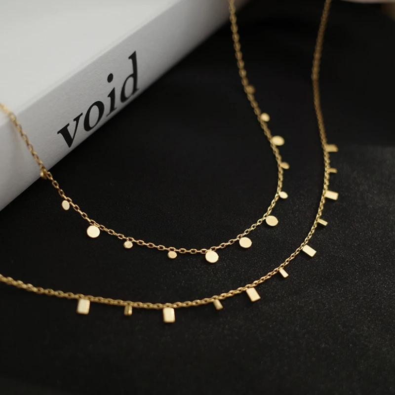 18K Gold Titanium Steel 316L Waterdrop Necklace Women Chain Choker Coin Pendant Necklaces Collar Jewelry