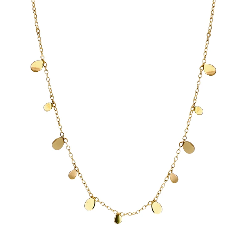 18K Gold Titanium Steel 316L Waterdrop Necklace Women Chain Choker Coin Pendant Necklaces Collar Jewelry