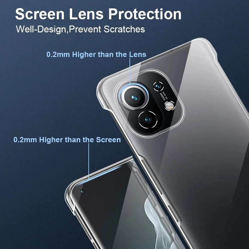 New Frameless Clear PC Hard Phone Case For Xiaomi Mi 12 11 Ultra 10T Lite 10 Pro 9T MIX4 POCO F3 M3 Redmi Note 7 8 9 10 Pro K40