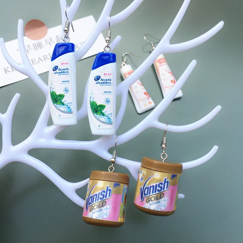 Women Earring Made Cute Girls Eardrop Funny Gift Sweet Handmade Cartoons Mini Fruit Drink Ham Sausage Toothpaste Shampoo