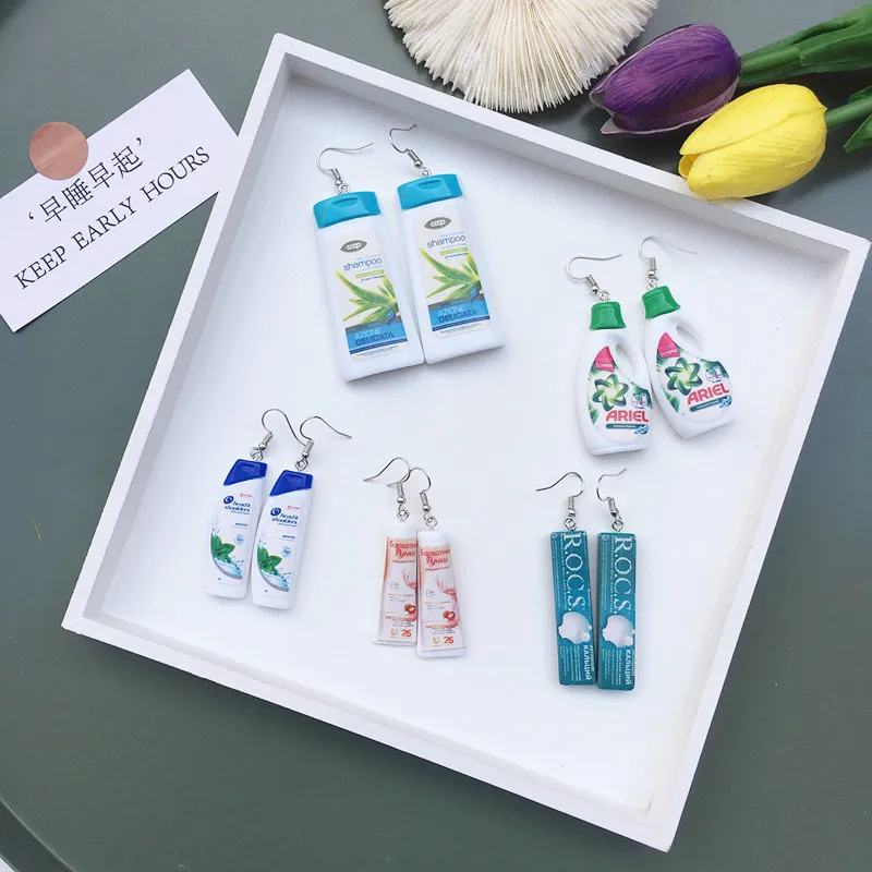 Women Earring Made Cute Girls Eardrop Funny Gift Sweet Handmade Cartoons Mini Fruit Drink Ham Sausage Toothpaste Shampoo