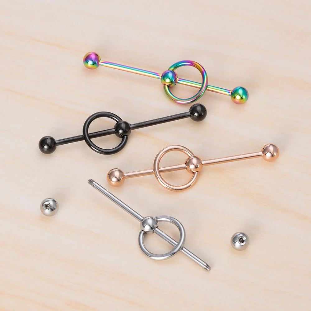 1PC New 38mm Surgical Steel Industrial Barbell Helix Cartilage Earring Unisex Industrial Piercing CBR Body Piercing Jewelry 14G
