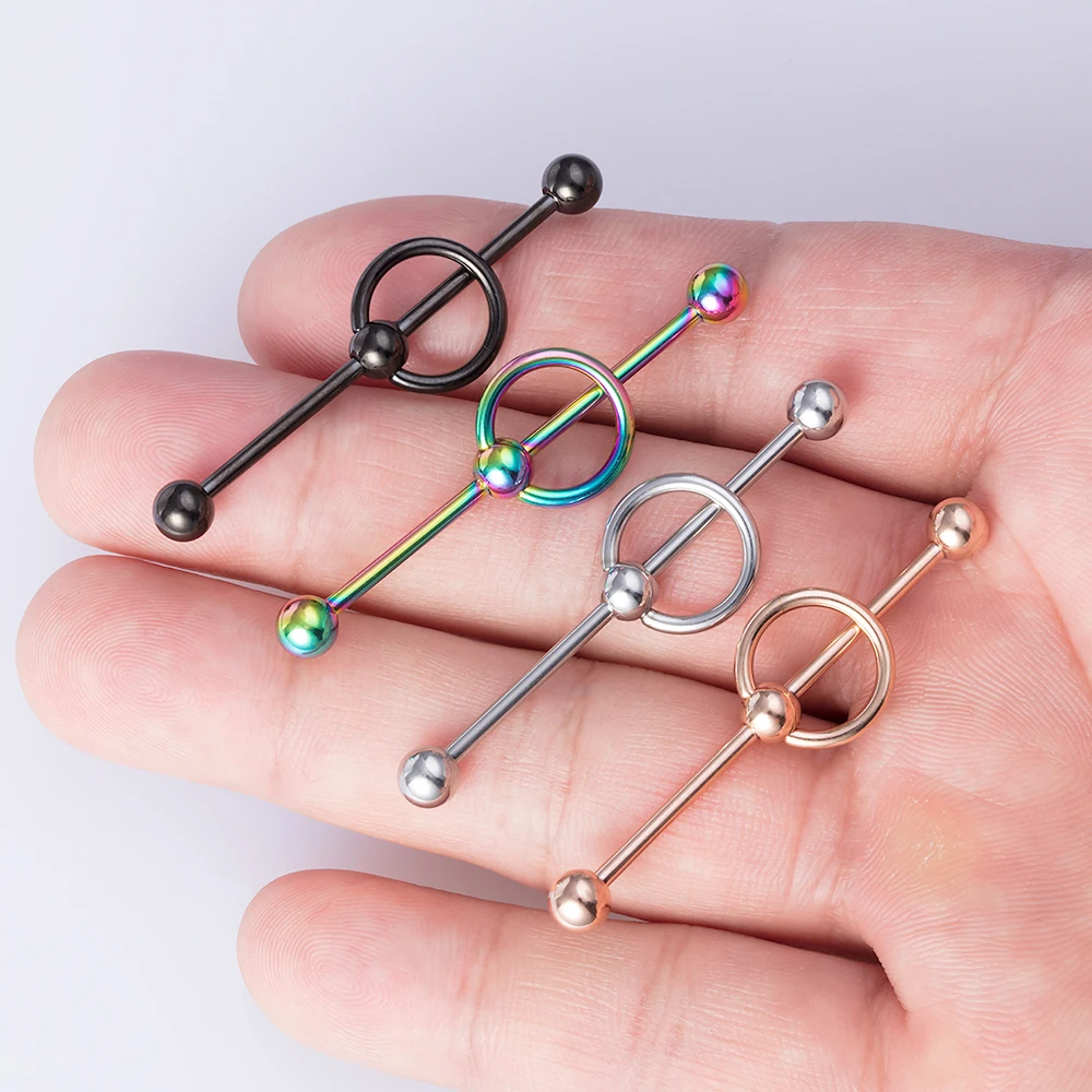 1PC New 38mm Surgical Steel Industrial Barbell Helix Cartilage Earring Unisex Industrial Piercing CBR Body Piercing Jewelry 14G