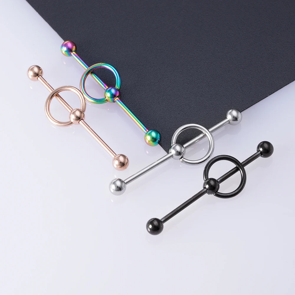 1PC New 38mm Surgical Steel Industrial Barbell Helix Cartilage Earring Unisex Industrial Piercing CBR Body Piercing Jewelry 14G