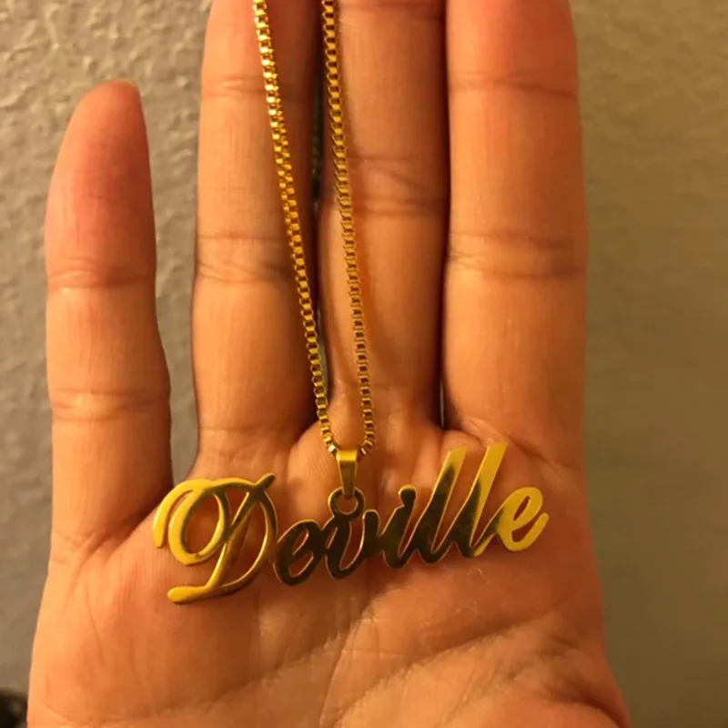 Personalized Box Chain Name Necklace Stainless Steel For Women Wedding Fashion Nameplate Pendant Necklace Jewelry BFF Femme