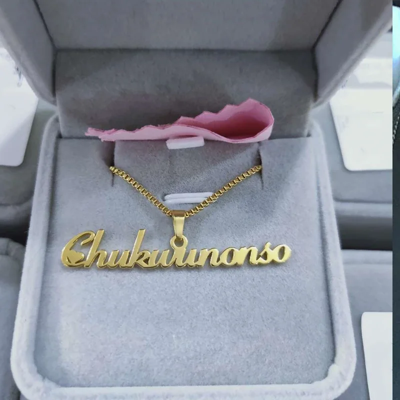Personalized Box Chain Name Necklace Stainless Steel For Women Wedding Fashion Nameplate Pendant Necklace Jewelry BFF Femme