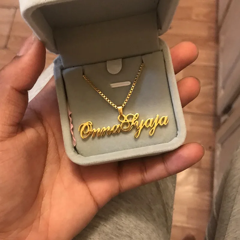 Personalized Box Chain Name Necklace Stainless Steel For Women Wedding Fashion Nameplate Pendant Necklace Jewelry BFF Femme
