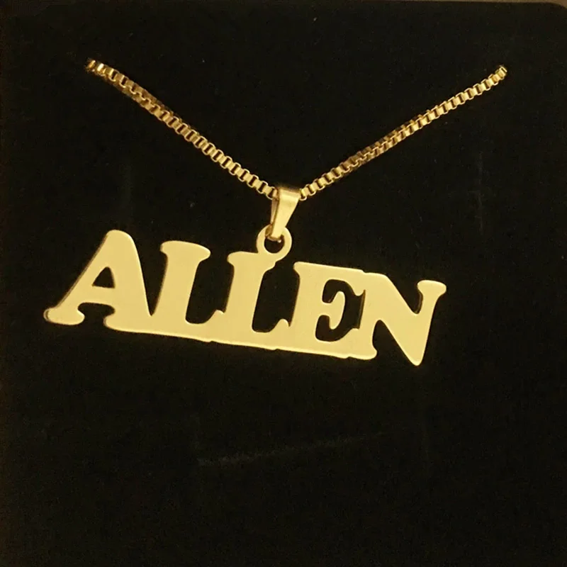 Personalized Box Chain Name Necklace Stainless Steel For Women Wedding Fashion Nameplate Pendant Necklace Jewelry BFF Femme