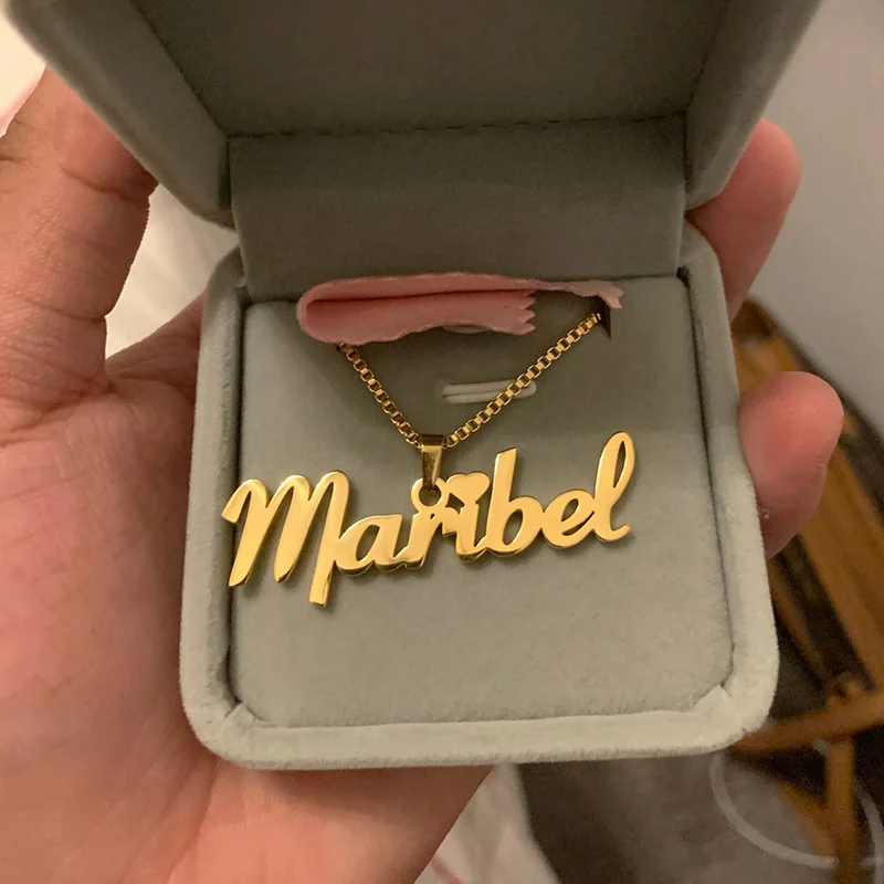 Personalized Box Chain Name Necklace Stainless Steel For Women Wedding Fashion Nameplate Pendant Necklace Jewelry BFF Femme