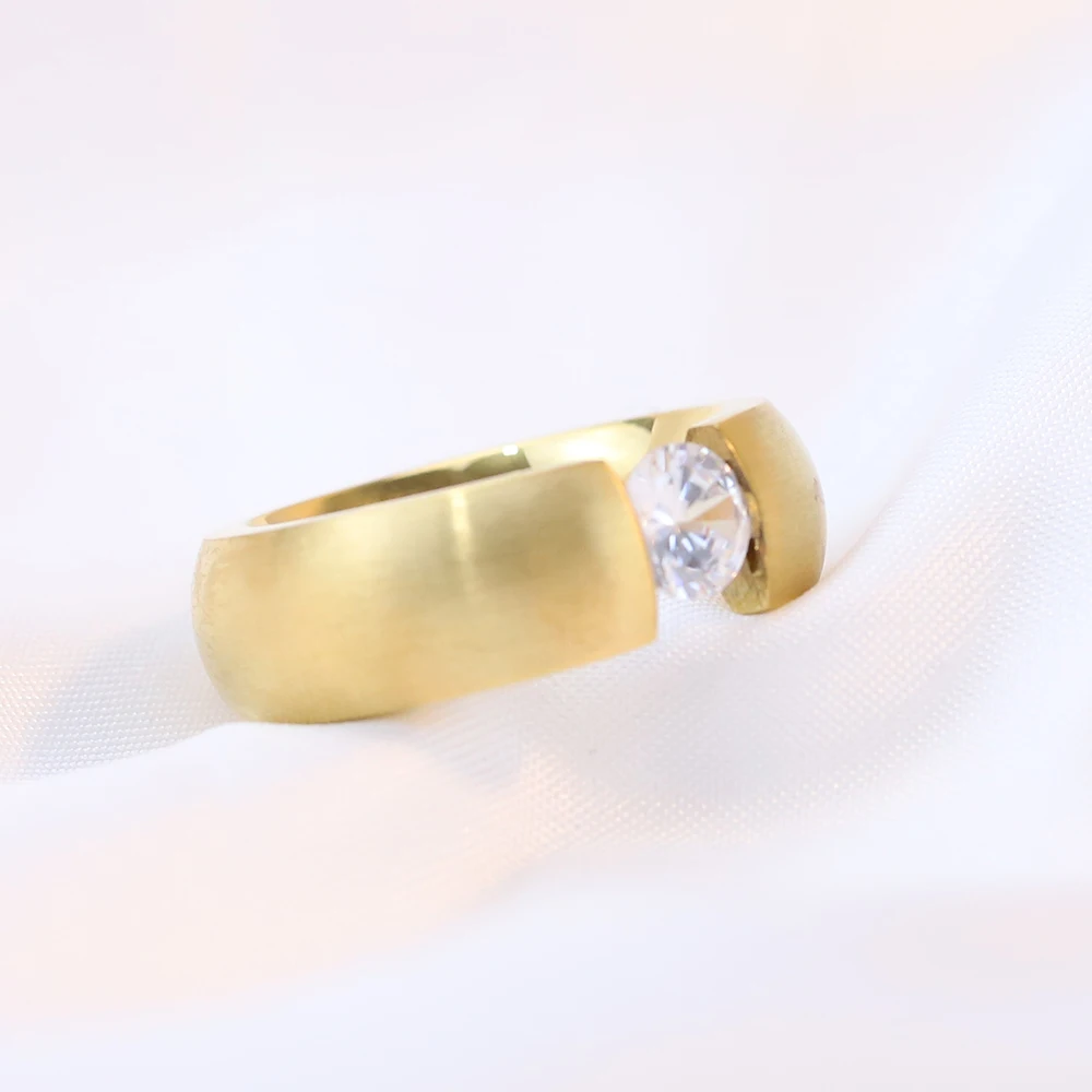 NIBASTAR Inlaid Zircon Heavy Ring For Women Stainless Steel Finger Jewelry For Lady Engagement Wedding Rings