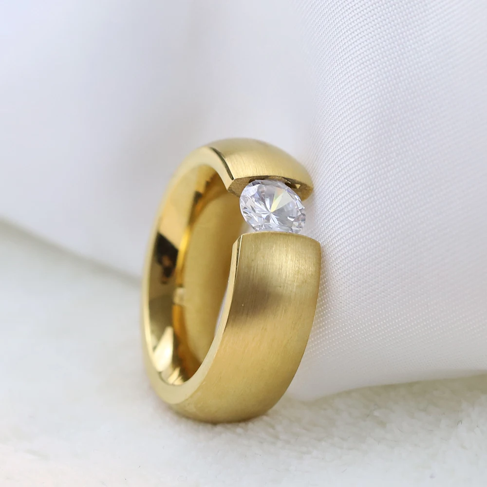 NIBASTAR Inlaid Zircon Heavy Ring For Women Stainless Steel Finger Jewelry For Lady Engagement Wedding Rings