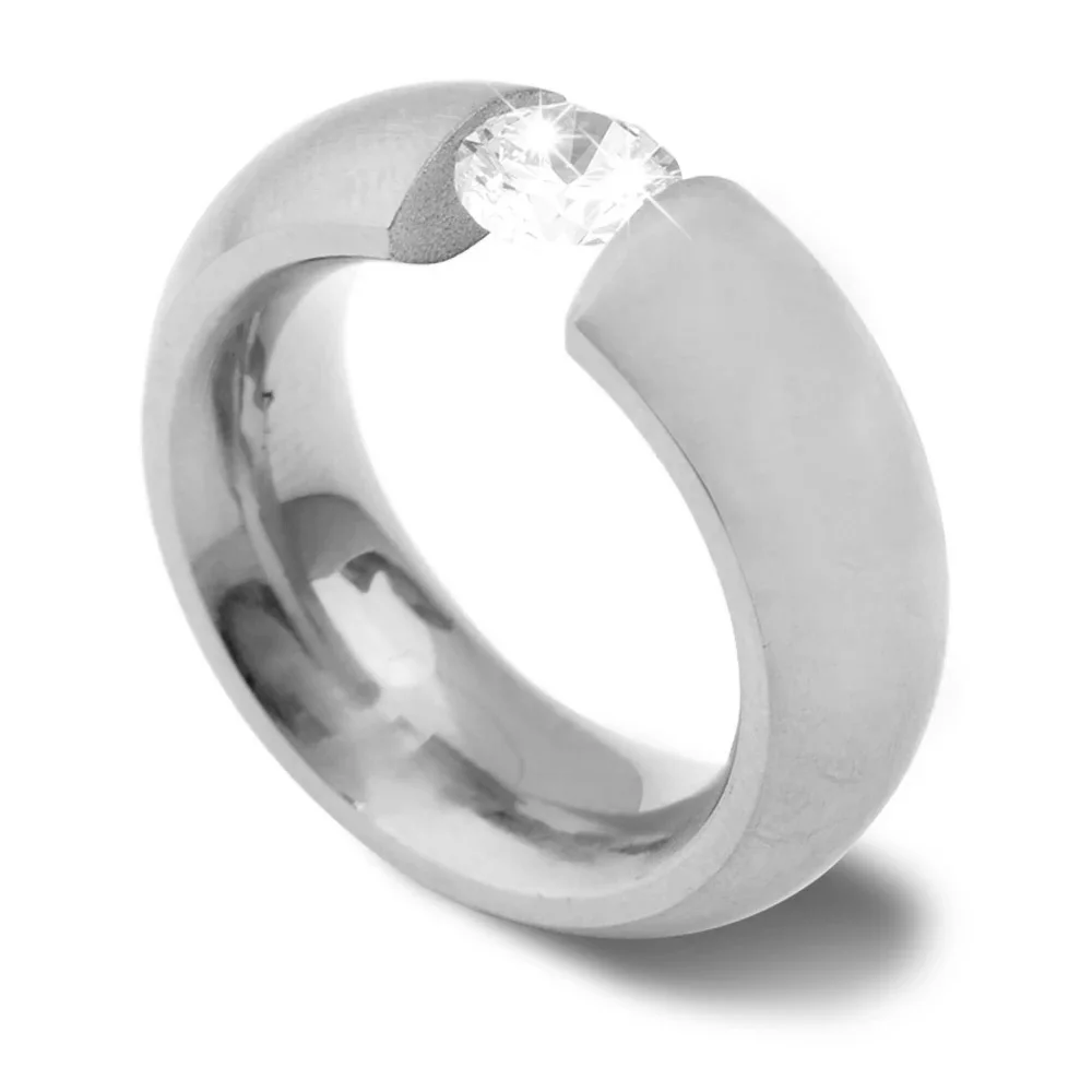 NIBASTAR Inlaid Zircon Heavy Ring For Women Stainless Steel Finger Jewelry For Lady Engagement Wedding Rings