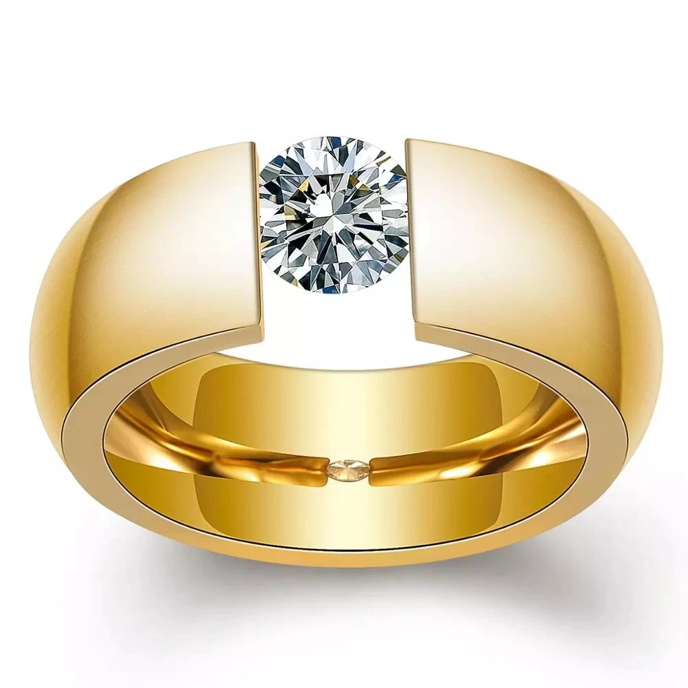 NIBASTAR Inlaid Zircon Heavy Ring For Women Stainless Steel Finger Jewelry For Lady Engagement Wedding Rings