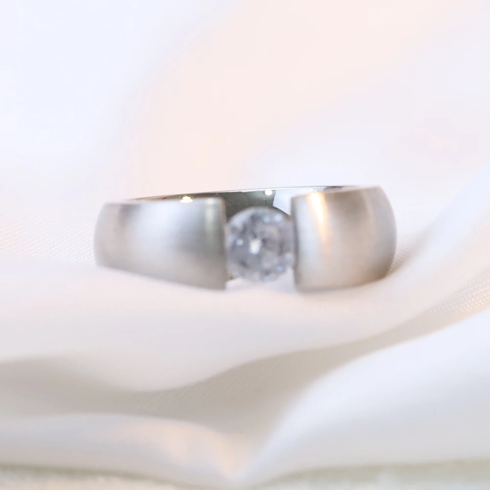 NIBASTAR Inlaid Zircon Heavy Ring For Women Stainless Steel Finger Jewelry For Lady Engagement Wedding Rings
