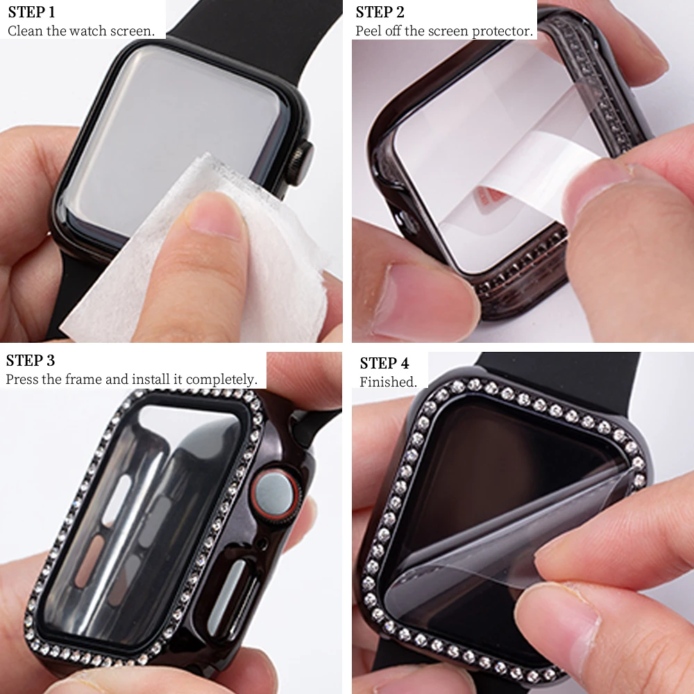 Glass+Watch Cover for Apple Watch 45mm 41mm 40mm 44mm Bling Case Diamond Bumper Protector for iWatch 11 10 9 8 7 6