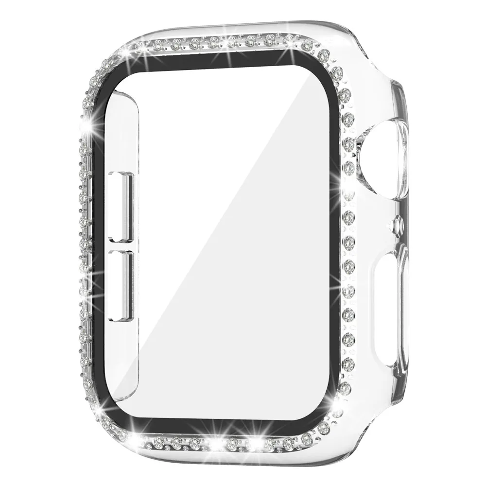 Glass+Watch Cover for Apple Watch 45mm 41mm 40mm 44mm Bling Case Diamond Bumper Protector for iWatch 11 10 9 8 7 6