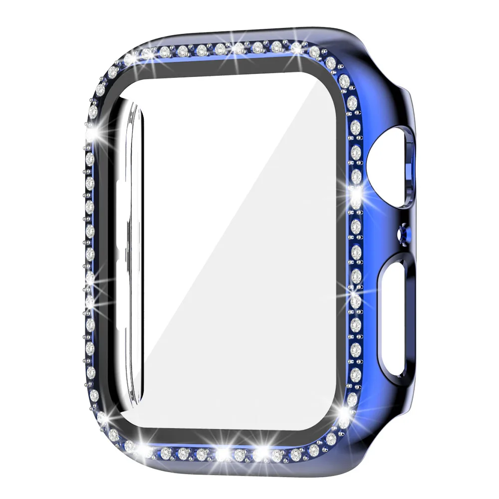 Glass+Watch Cover for Apple Watch 45mm 41mm 40mm 44mm Bling Case Diamond Bumper Protector for iWatch 11 10 9 8 7 6