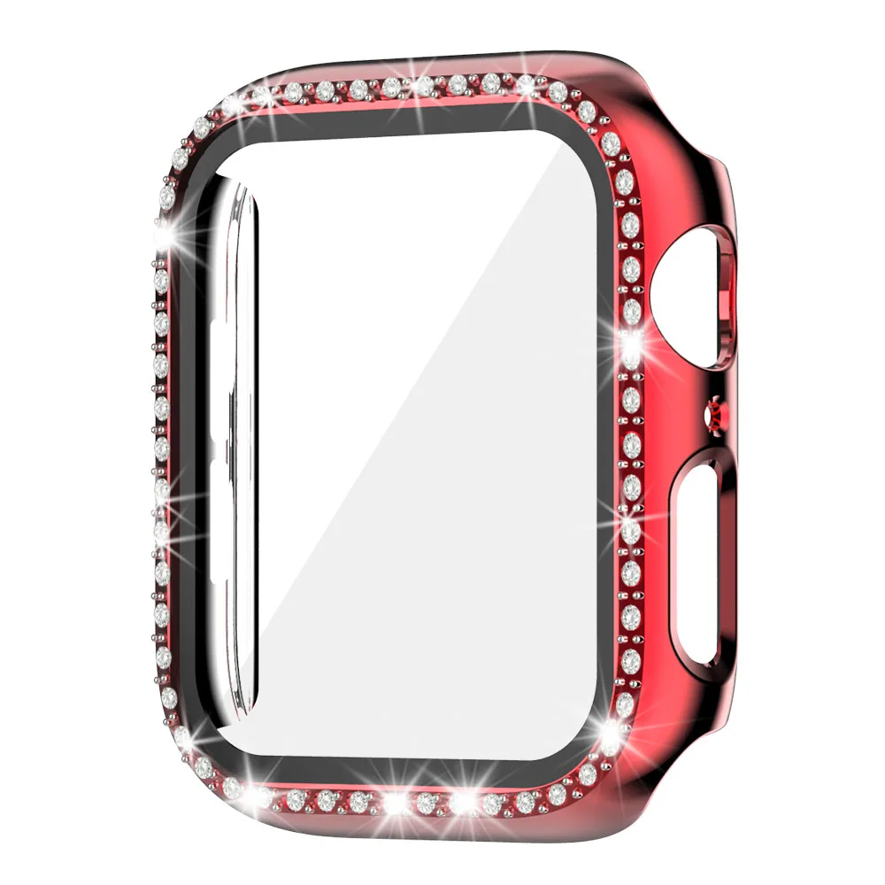 Glass+Watch Cover for Apple Watch 45mm 41mm 40mm 44mm Bling Case Diamond Bumper Protector for iWatch 11 10 9 8 7 6