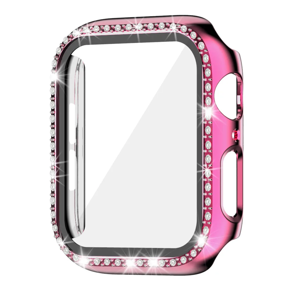 Glass+Watch Cover for Apple Watch 45mm 41mm 40mm 44mm Bling Case Diamond Bumper Protector for iWatch 11 10 9 8 7 6