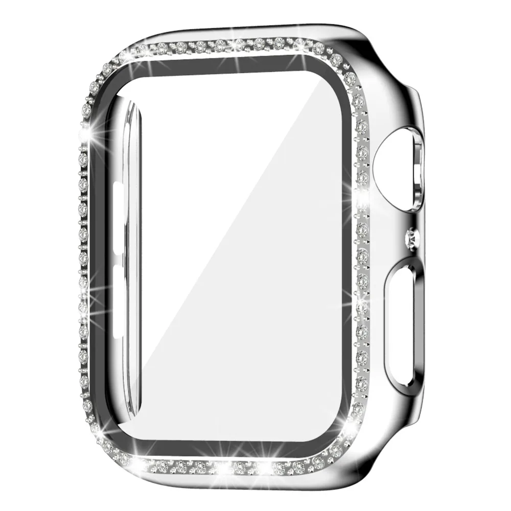 Glass+Watch Cover for Apple Watch 45mm 41mm 40mm 44mm Bling Case Diamond Bumper Protector for iWatch 11 10 9 8 7 6