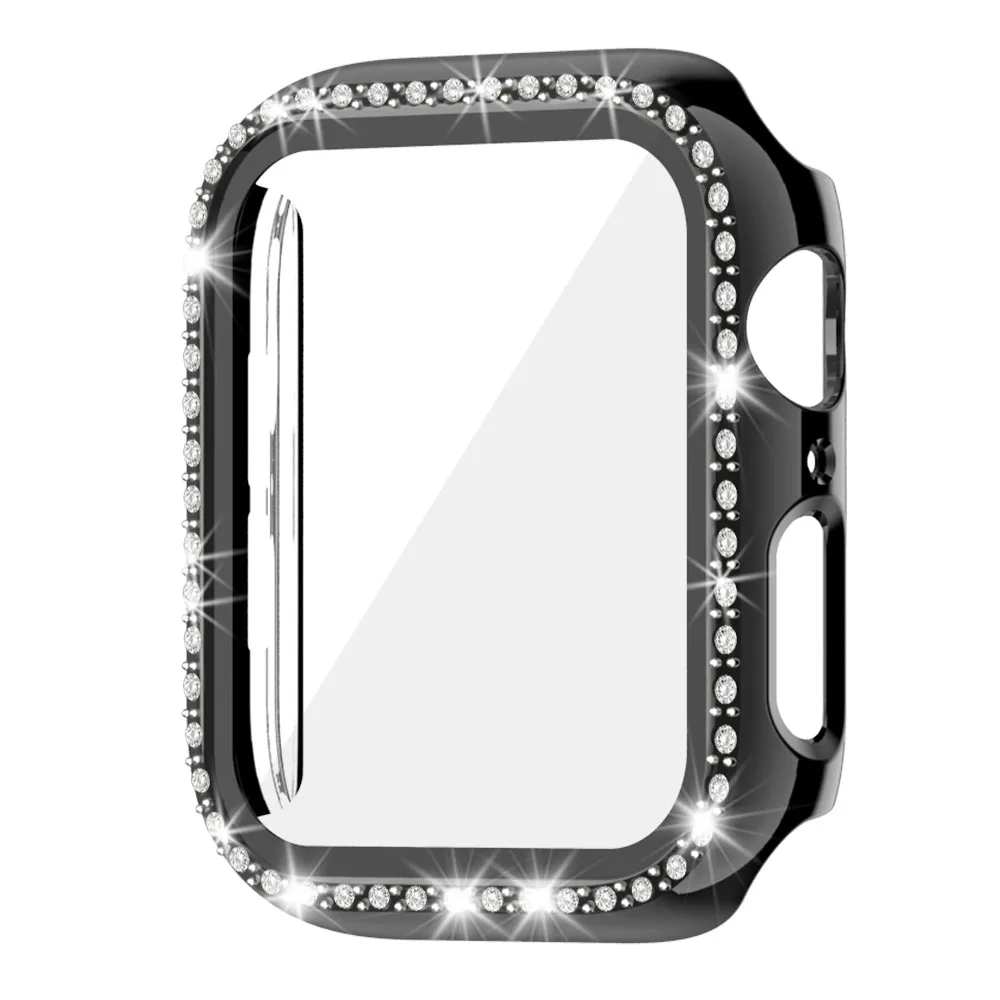 Glass+Watch Cover for Apple Watch 45mm 41mm 40mm 44mm Bling Case Diamond Bumper Protector for iWatch 11 10 9 8 7 6