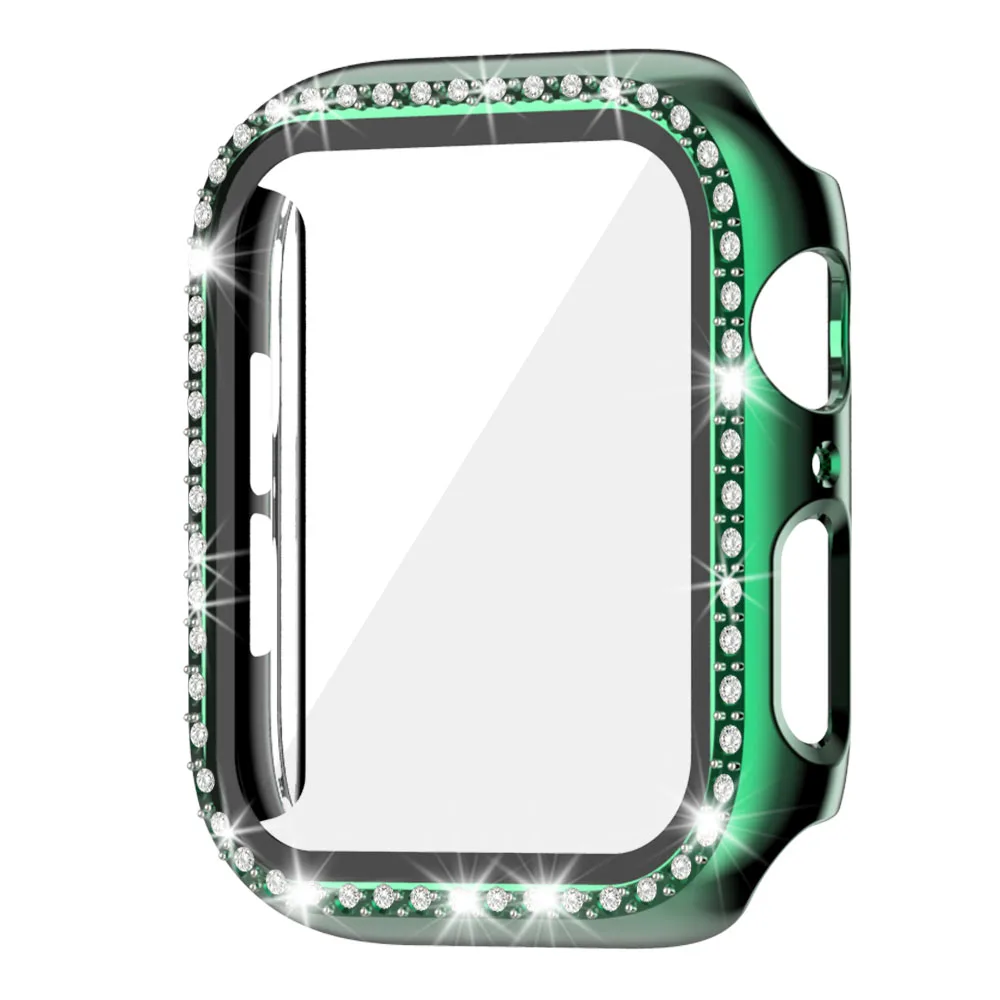 Glass+Watch Cover for Apple Watch 45mm 41mm 40mm 44mm Bling Case Diamond Bumper Protector for iWatch 11 10 9 8 7 6