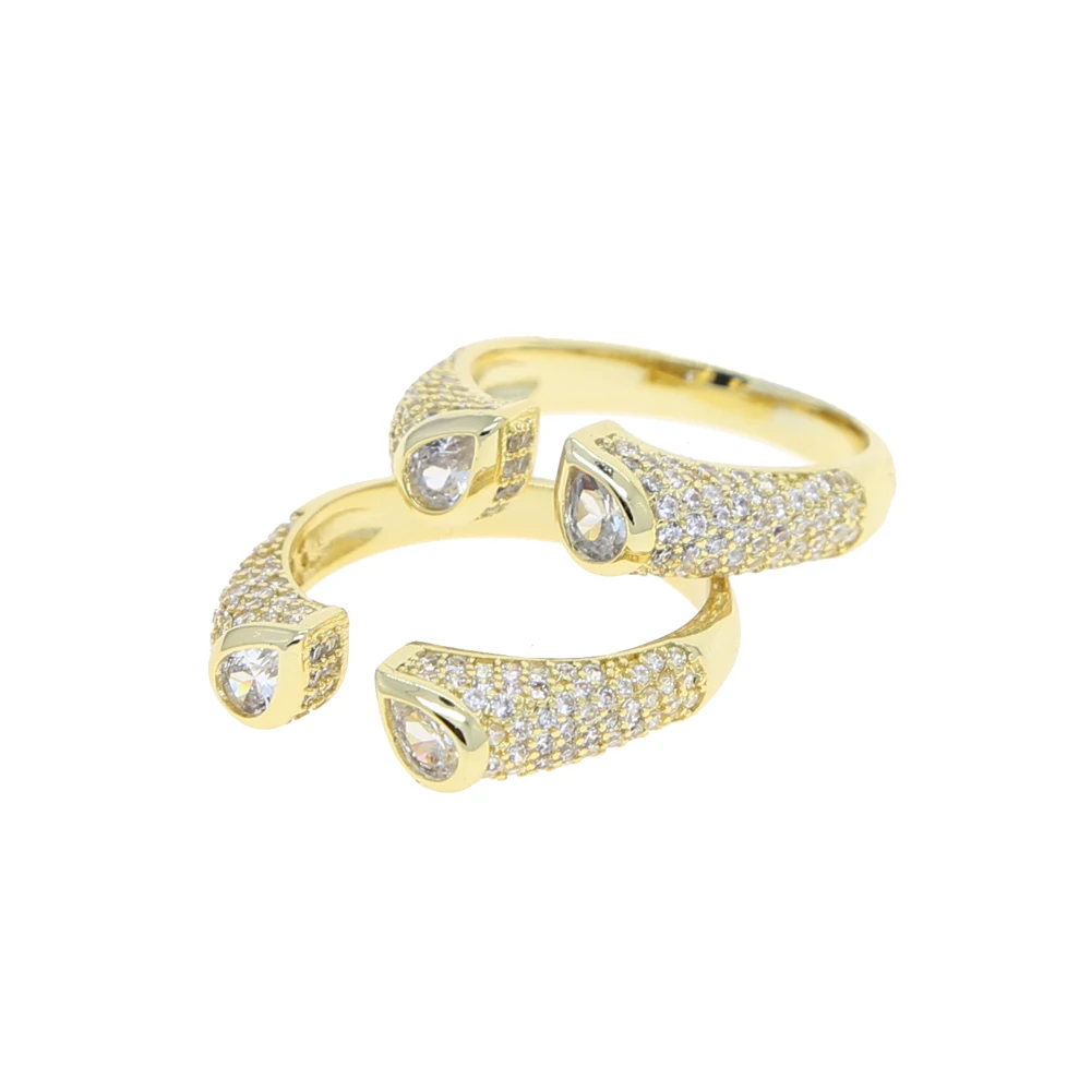 CZ Open Adjust Finger Ring For Women Girl Rose Gold Color Micro Pave White Tear Drop Cubic Zirconia Rings