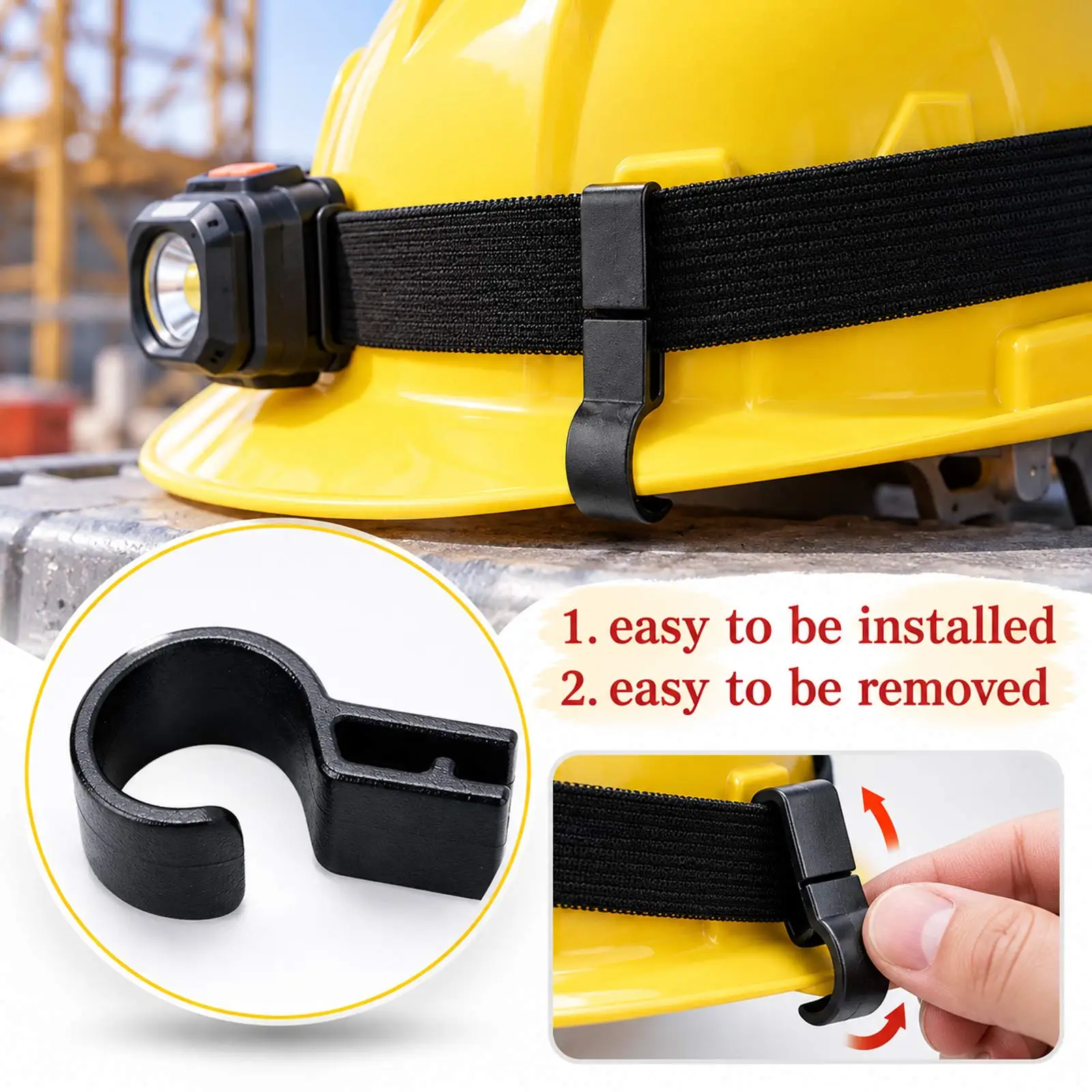 20 pcs Plastic Lightweight Helmet Clips Attachment Head Light Clamps Black Set Headlamp Hard hat Safety Cap Hook Outdoor Tools
