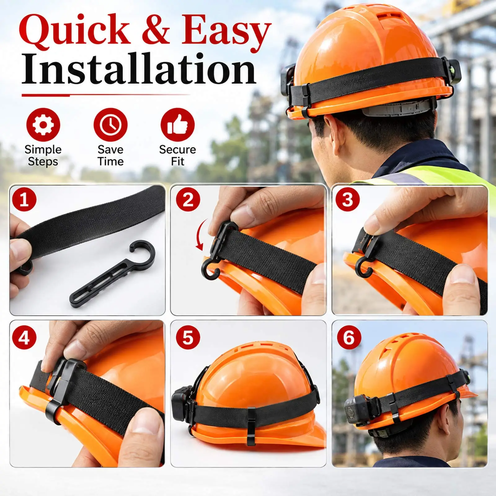 20 pcs Plastic Lightweight Helmet Clips Attachment Head Light Clamps Black Set Headlamp Hard hat Safety Cap Hook Outdoor Tools