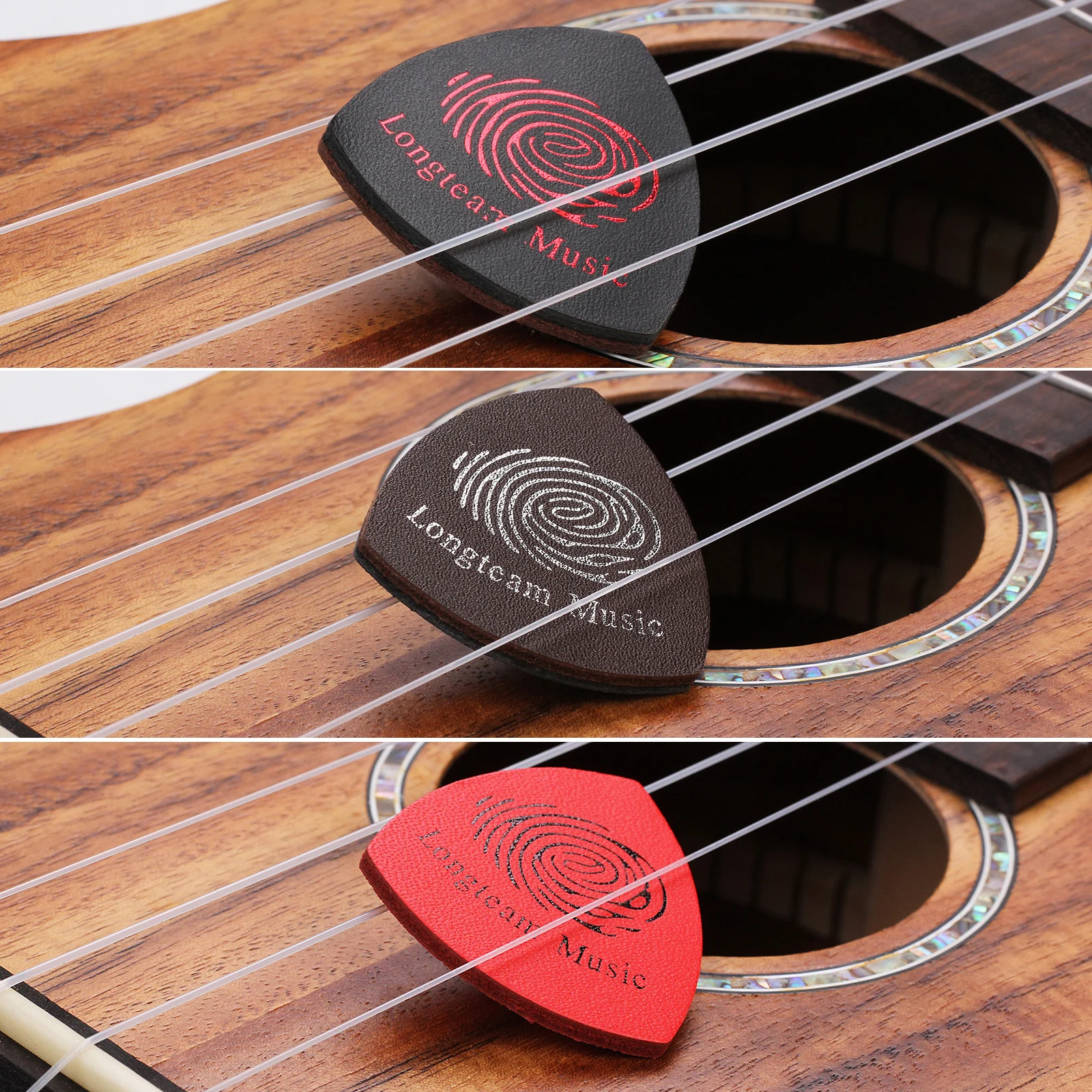3pcs / Lot 3mm Genuine Leather Ukulele Picks Colorful Cowhide Finger Thumb Pick