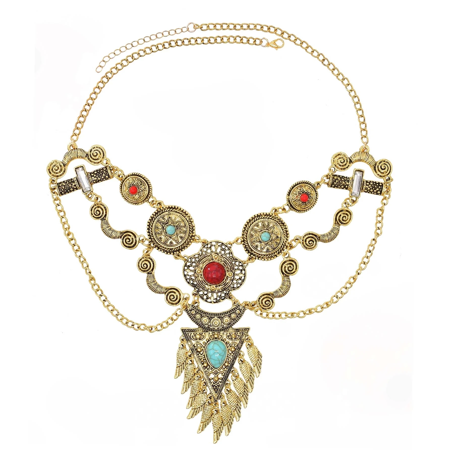 Bohemian Collier Femme Tassel Maxi Coin Neck Chain Turkish Green Stone Pendant Women Bib Collar Statement Necklac Gypsy Jewelry