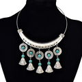 Bohemian Collier Femme Tassel Maxi Coin Neck Chain Turkish Green Stone Pendant Women Bib Collar Statement Necklac Gypsy Jewelry
