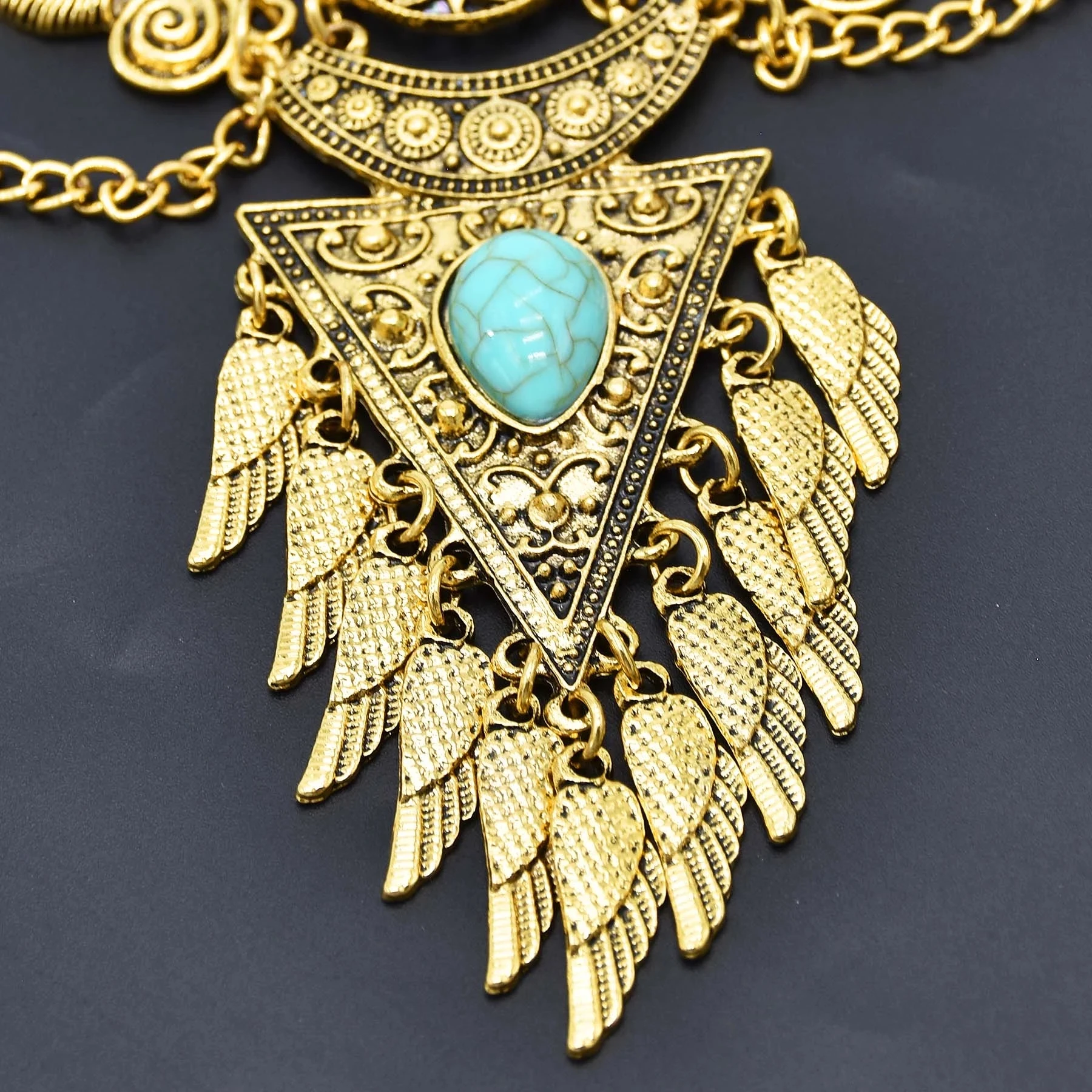 Bohemian Collier Femme Tassel Maxi Coin Neck Chain Turkish Green Stone Pendant Women Bib Collar Statement Necklac Gypsy Jewelry