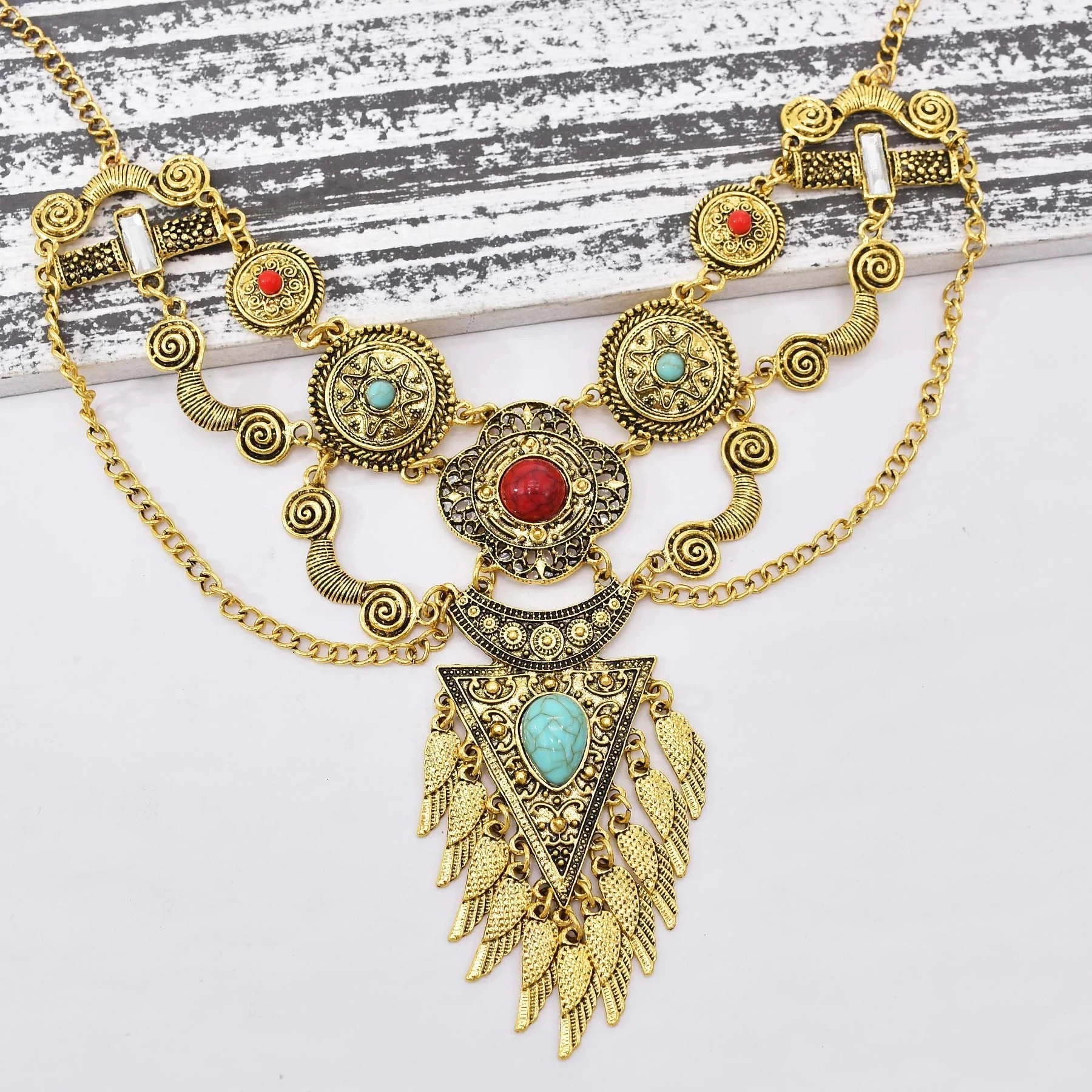 Bohemian Collier Femme Tassel Maxi Coin Neck Chain Turkish Green Stone Pendant Women Bib Collar Statement Necklac Gypsy Jewelry