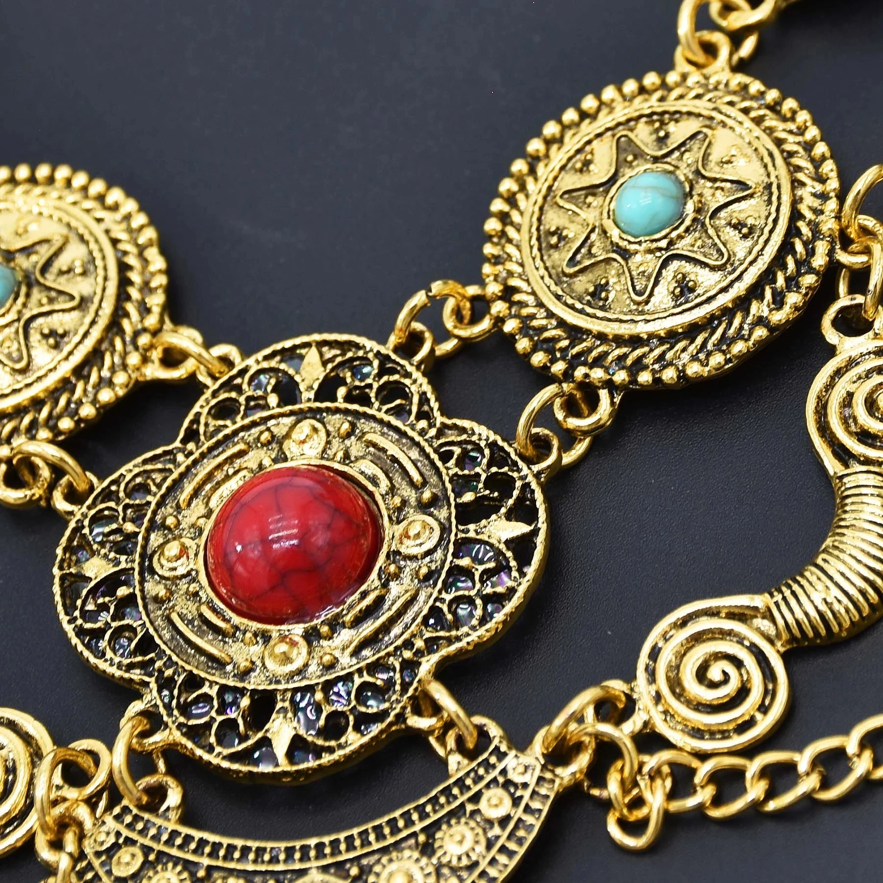 Bohemian Collier Femme Tassel Maxi Coin Neck Chain Turkish Green Stone Pendant Women Bib Collar Statement Necklac Gypsy Jewelry