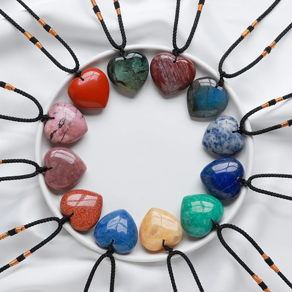 30mm Natural Crystal Love  Heart Pendant Mineral Specimens Gemstone Rocks Amethyst Collectibles Jewelry Home Decor