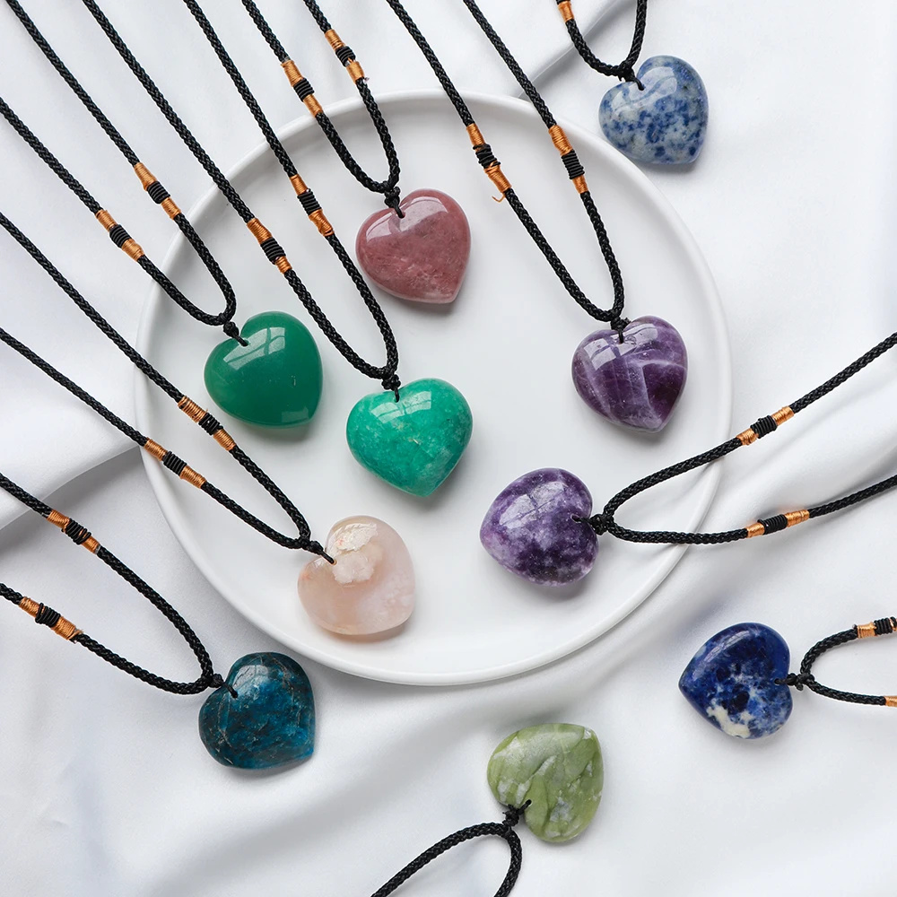 30mm Natural Crystal Love  Heart Pendant Mineral Specimens Gemstone Rocks Amethyst Collectibles Jewelry Home Decor