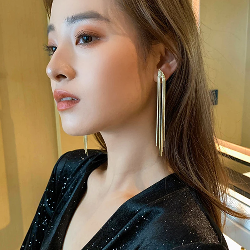 Vintage Long Metal Chain Tassel Clip on Earrings 2023 Bohemian Geometric Without Piercing Ear Clips for Women Party Jewelry Gift