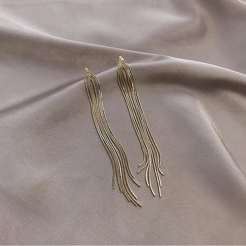 Vintage Long Metal Chain Tassel Clip on Earrings 2023 Bohemian Geometric Without Piercing Ear Clips for Women Party Jewelry Gift