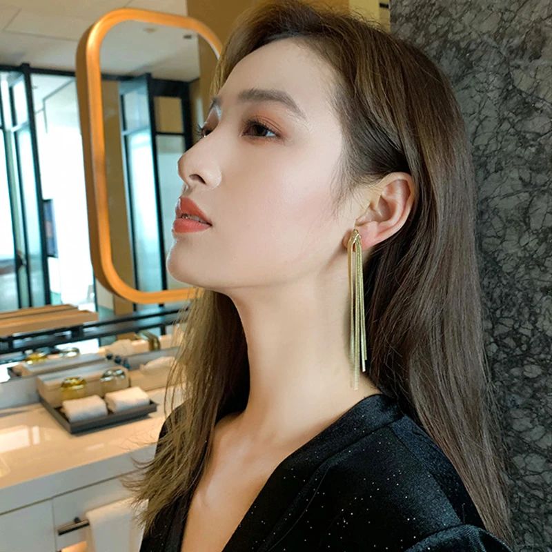 Vintage Long Metal Chain Tassel Clip on Earrings 2023 Bohemian Geometric Without Piercing Ear Clips for Women Party Jewelry Gift