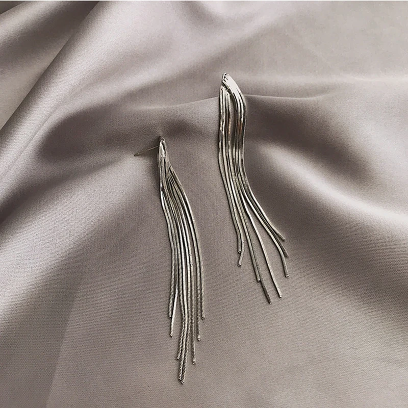 Vintage Long Metal Chain Tassel Clip on Earrings 2023 Bohemian Geometric Without Piercing Ear Clips for Women Party Jewelry Gift