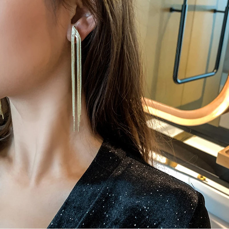 Vintage Long Metal Chain Tassel Clip on Earrings 2023 Bohemian Geometric Without Piercing Ear Clips for Women Party Jewelry Gift