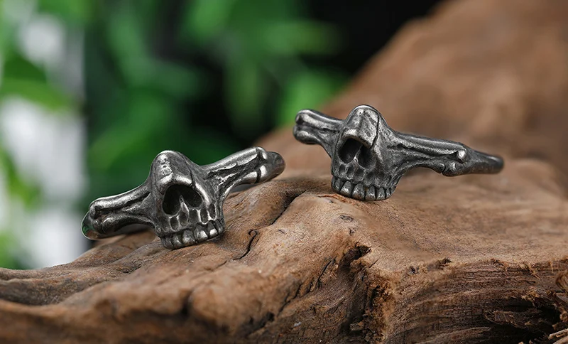 Aesthetic Gothic Vintage 316L Stainless Steel Cool Skull Men's Finger-Ring Punk Rock Bearded Biker Jewelry Christmas Accessories