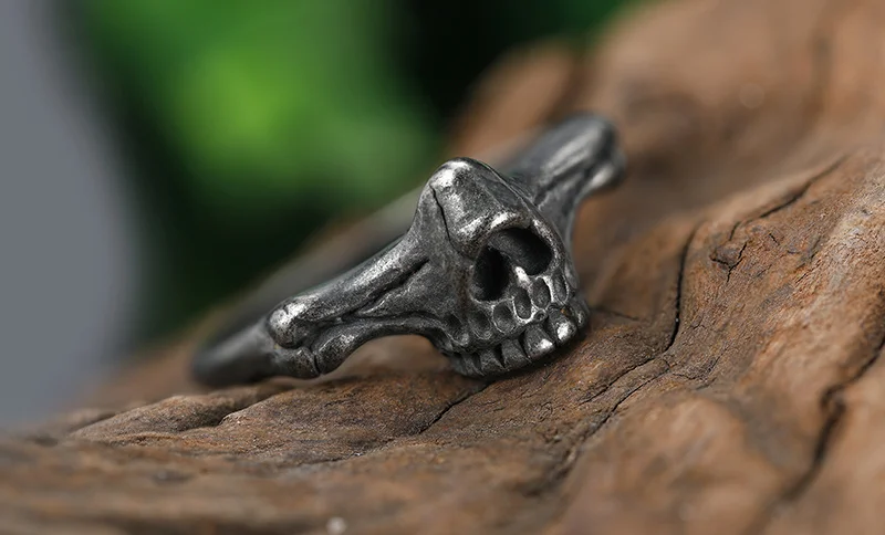 Aesthetic Gothic Vintage 316L Stainless Steel Cool Skull Men's Finger-Ring Punk Rock Bearded Biker Jewelry Christmas Accessories