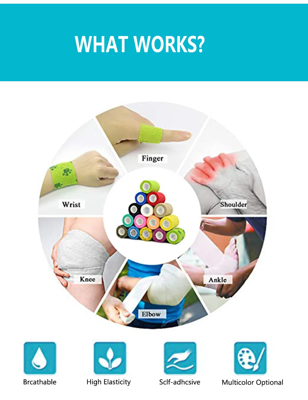 1 Roll Breathable Gauze Medical Bandage Self-adhesive Elastic Bandages for Travel Sports Finger Wrist Bandage Car Emergency Kit